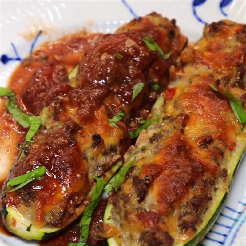 Step 7 Final product Grilled zucchini stuffed with minced meat and cheese