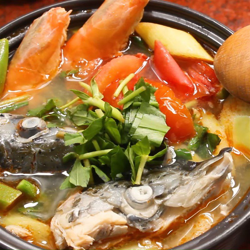Step 5 Final product for sour salmon head soup with shrimp