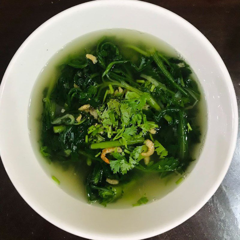 Step 4 Finished Product Dried Shrimp Soup with Water Spinach