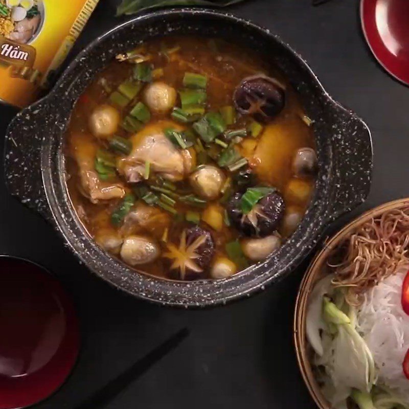 Step 4 Final product Spicy Sour Mushroom Chicken Hot Pot