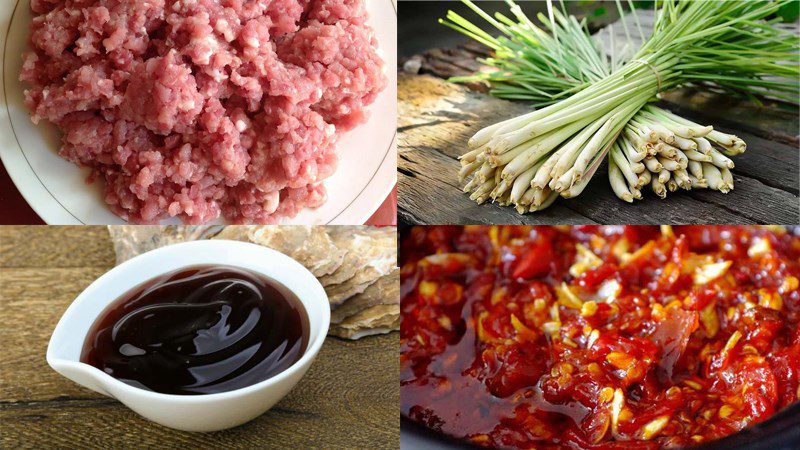 Ingredients for lemongrass-wrapped fried meat dish
