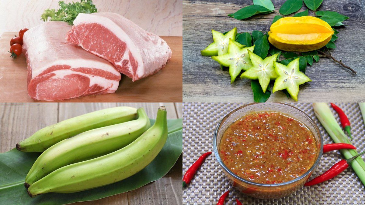 Ingredients for stir-fried pork with starfruit