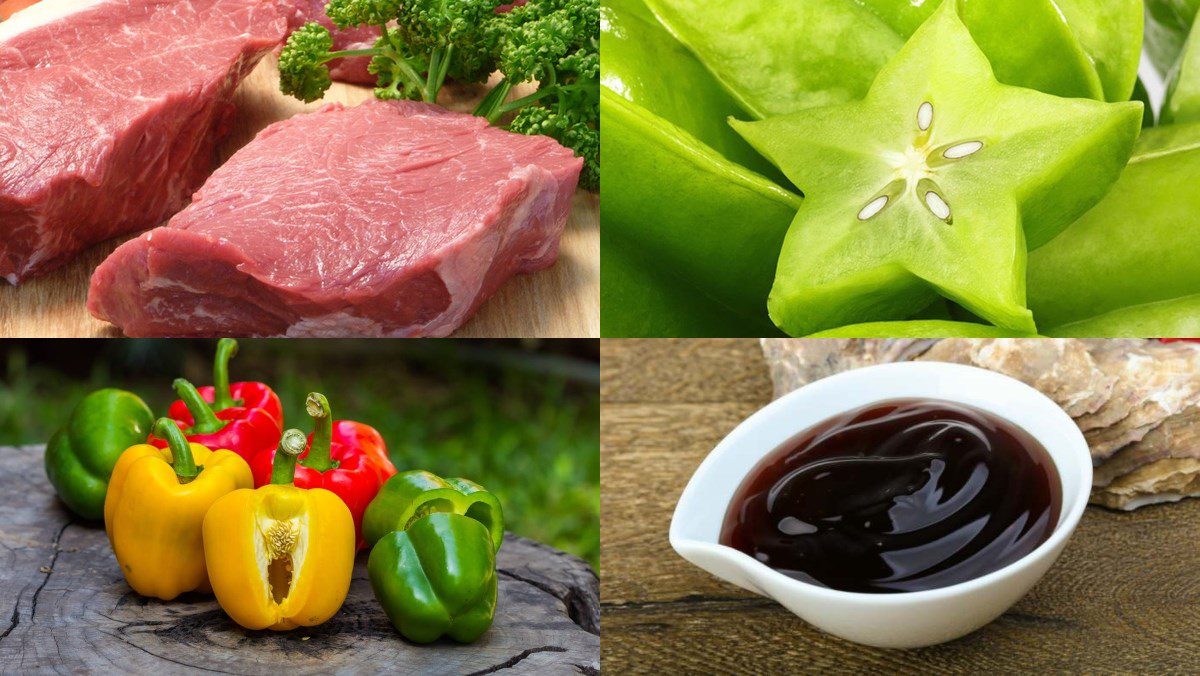 Ingredients for stir-fried pork with starfruit