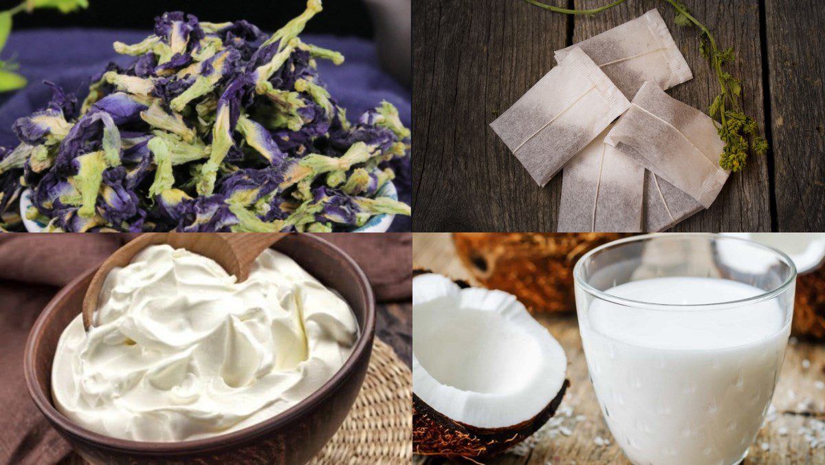 Ingredients for butterfly pea flower milk tea