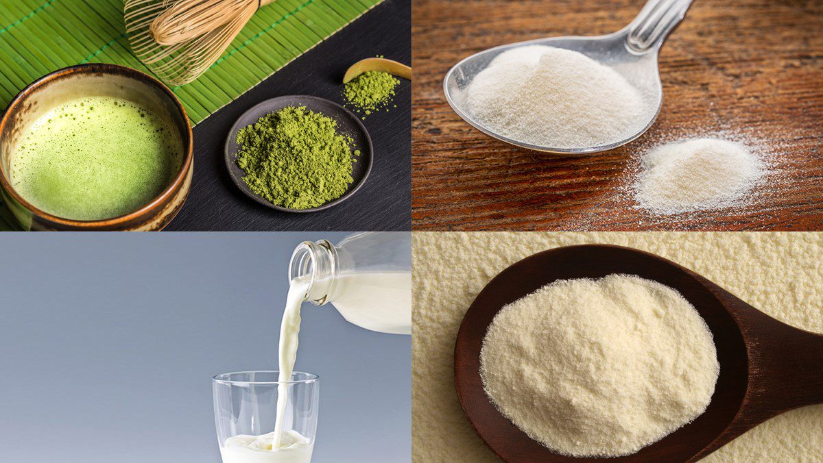 Ingredients for matcha jelly milk tea, matcha jelly milk tea