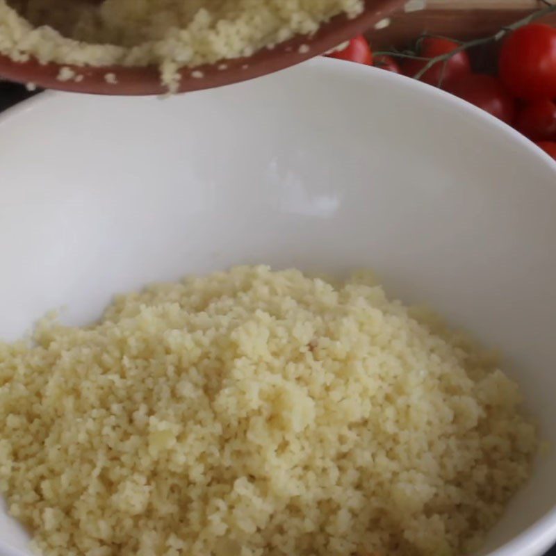 Step 3 Mix rice with butter Couscous salad with tomato and cucumber