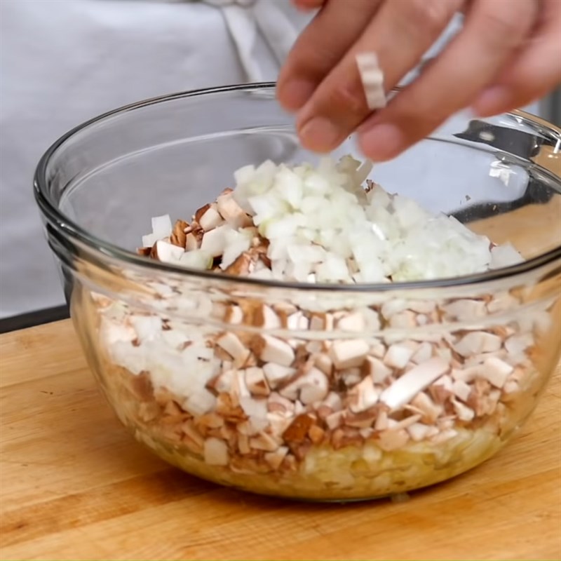 Step 2 Mix the filling mixture for Grilled Zucchini with Mushroom Cheese Filling