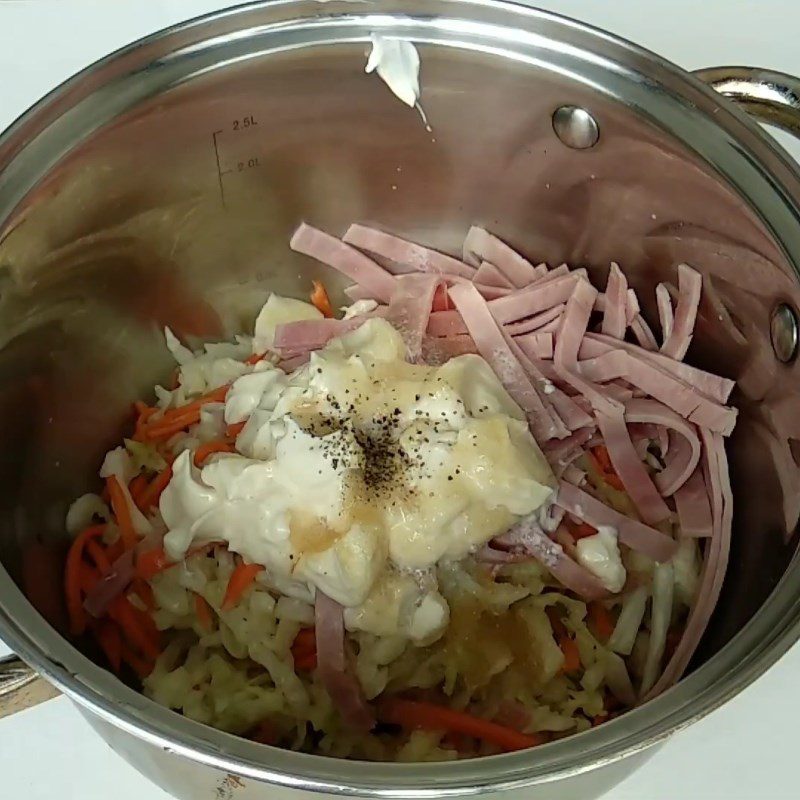 Step 3 Mix salad Cabbage salad with mayonnaise jambon