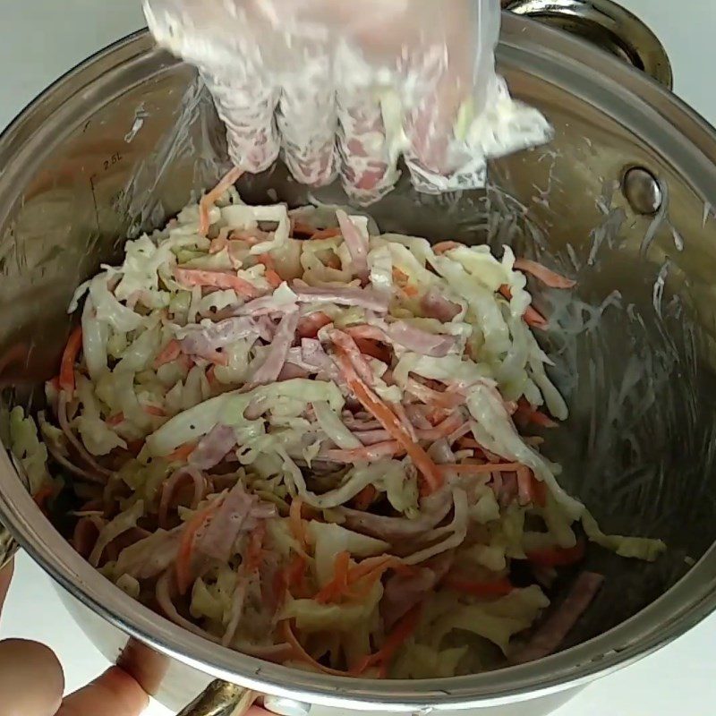 Step 3 Mix salad Cabbage salad with mayonnaise jambon