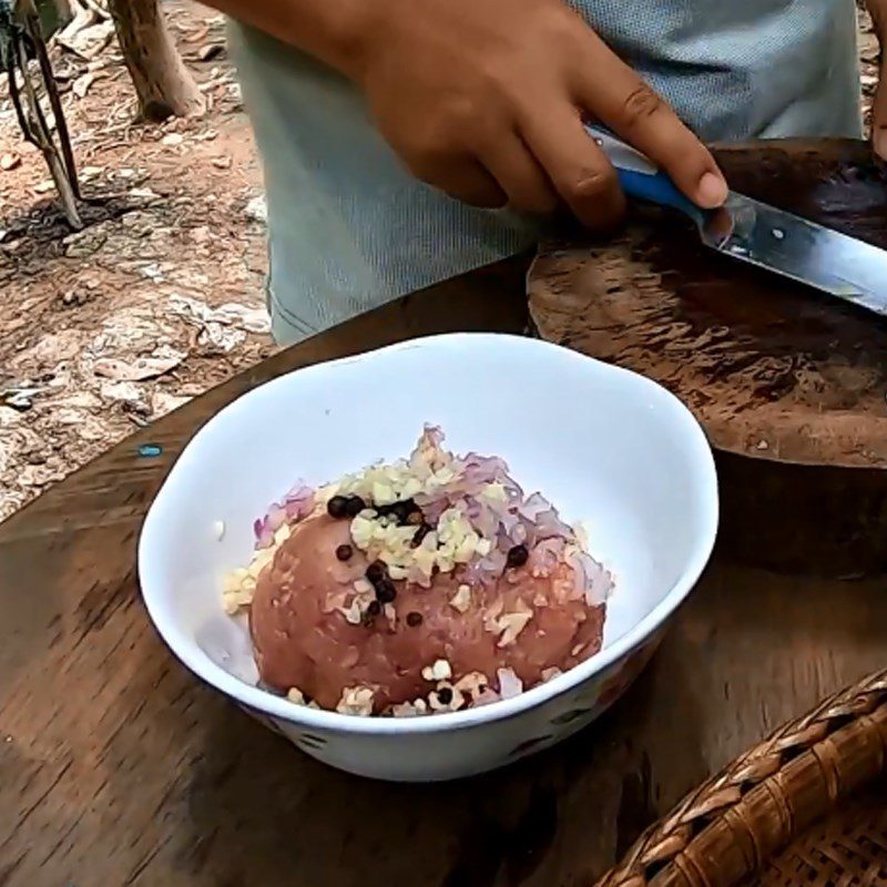 Step 2 Marinate the meat Stuffed basa fish stomach grilled