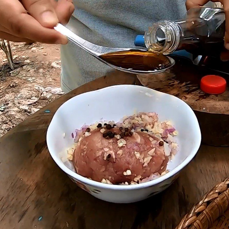 Step 2 Marinate the meat Stuffed basa fish stomach grilled