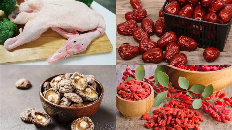 Ingredients for the dish of duck stewed with red apples