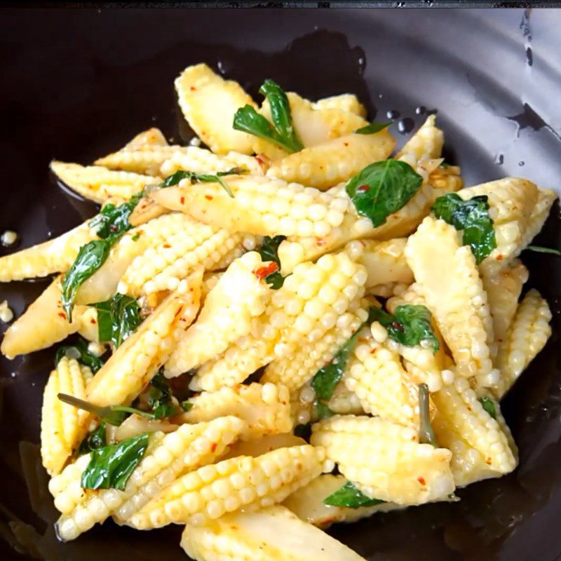 Step 3 Final Product Stir-fried baby corn with vegetarian garlic