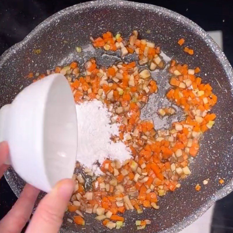 Step 2 Stir-fry the mushroom tofu filling (Recipe shared by Tiktok Vegetarian Kitchen XANH)