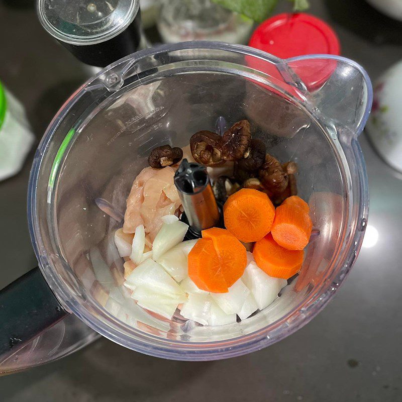 Step 2 Grind chicken and ingredients for Chicken Mushroom Sausage