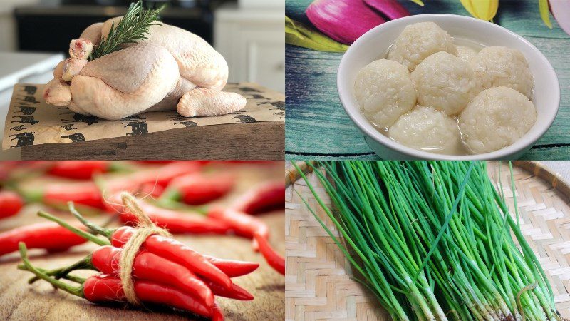 Ingredients for bỗng rượu chicken hot pot