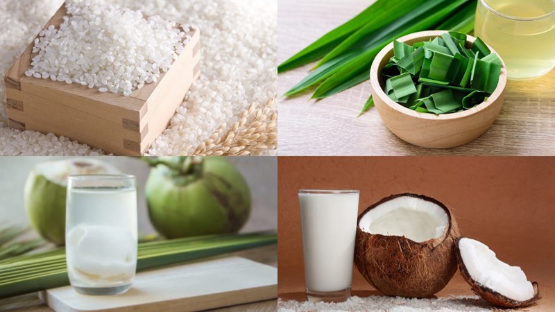 Ingredients for pandan rice and pandan chicken