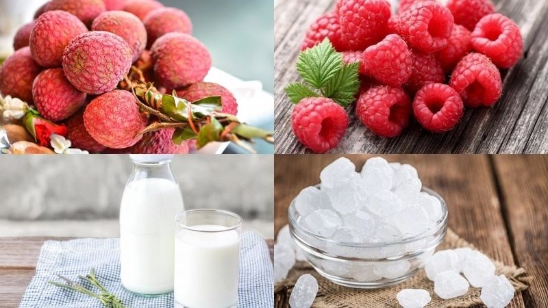 Ingredients for raspberry lychee panna cotta