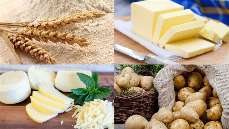 Ingredients for potato cheese stuffed bagel rolls