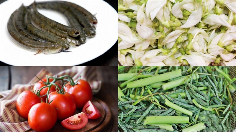 Ingredients for 3 ways to cook sour soup with snakehead fish