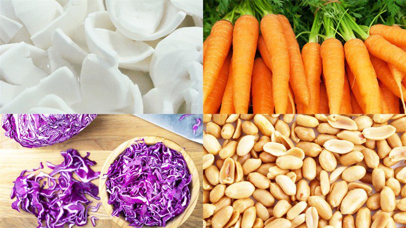Ingredients for the vegetarian salad dish from coconut and cassava