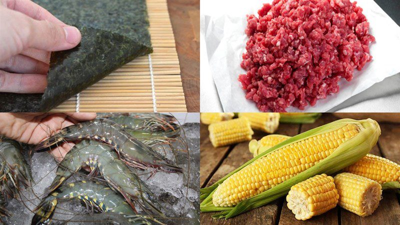 Ingredients for the dish 2 ways to make shrimp omelet