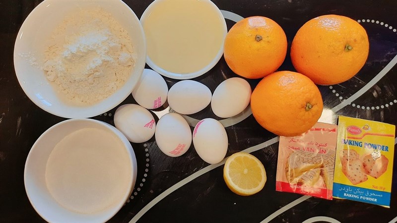 Ingredients for the recipe of fresh orange sponge cake