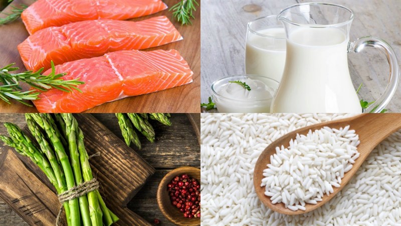 Ingredients for the dish 2 ways to cook salmon asparagus porridge