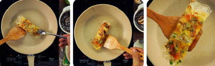 Step 3 Grilling the cake Rice paper with shrimp paste made with a non-stick pan