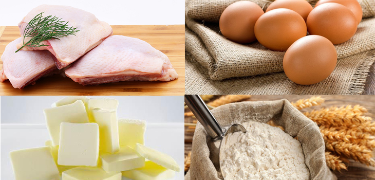 Ingredients for fried chicken in cheese sauce and sesame sauce