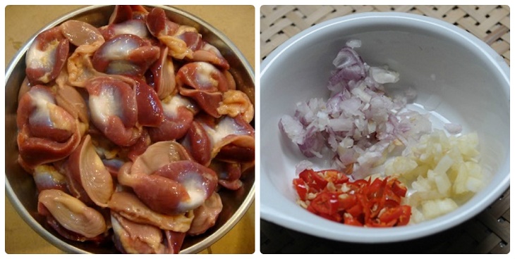 Ingredients for fried chicken gizzards with fish sauce and fried garlic chicken gizzards
