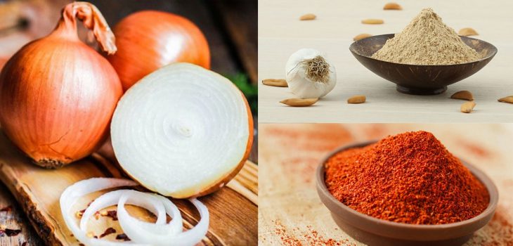 Ingredients for 2 ways to make fried onion cheese snack and spicy fried onion