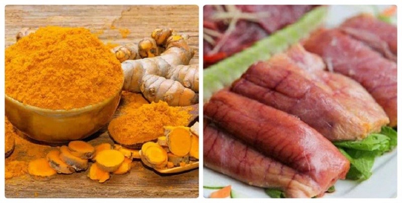 Ingredients for the dish of braised mackerel roe with turmeric and aromatic spices