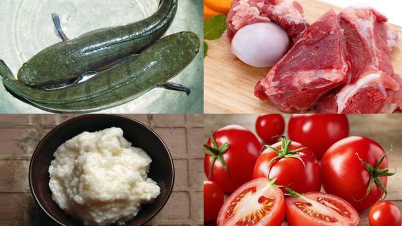 Ingredients for the dish with 2 ways to cook snakehead fish hot pot with mushrooms and sour