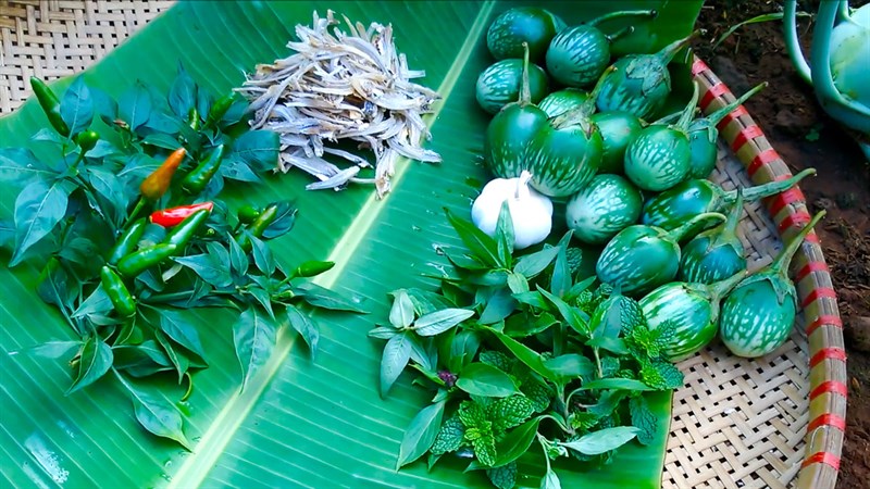 Ingredients for bitter eggplant fish salad