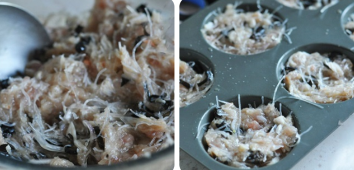 Step 3 Put the mixture into the mold for Crab meat cake with eggs