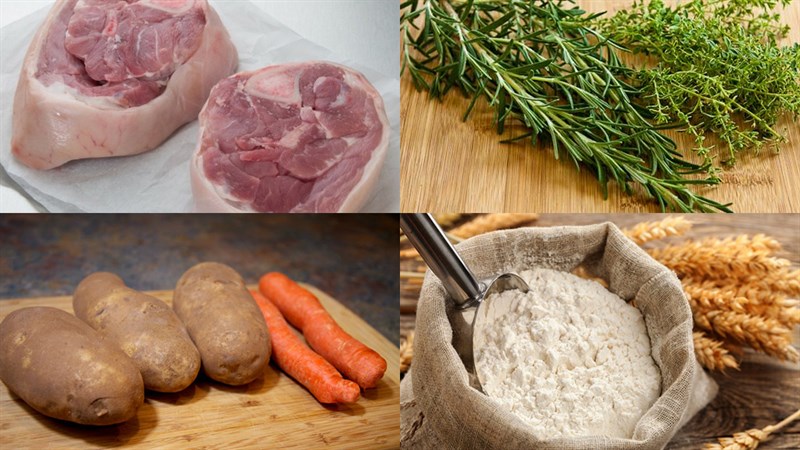 Ingredients for German, Italian, and Korean style stewed pork knuckle