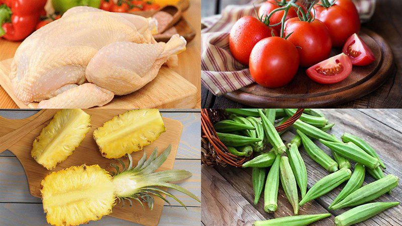 Ingredients for sour chicken soup and chicken soup with Vietnamese coriander