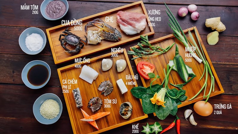 Ingredients for seafood and duck egg hot pot