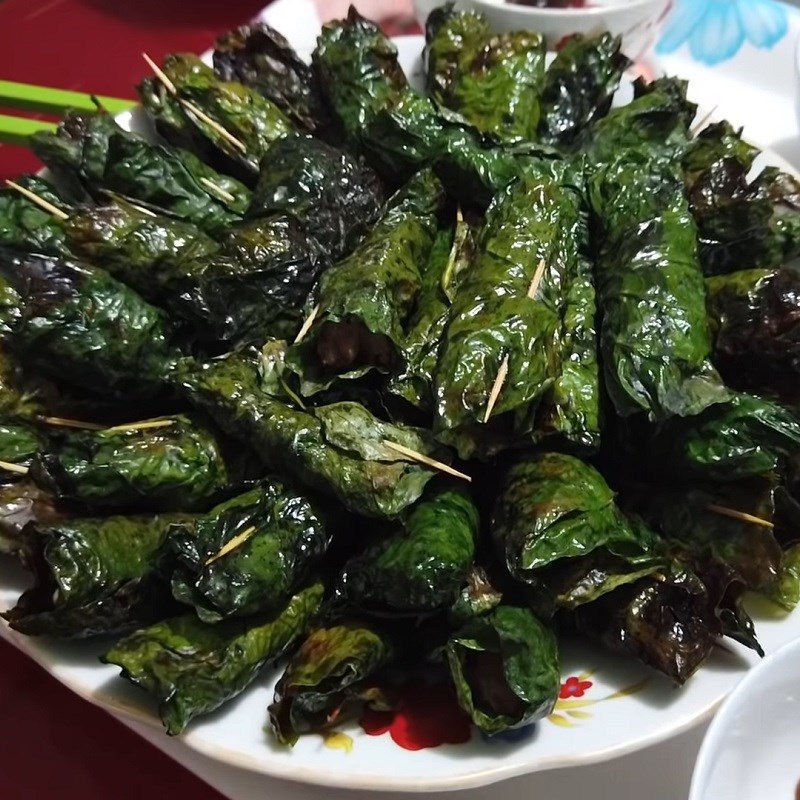 Step 5 Final Product Grilled Buffalo Meat Wrapped in Betel Leaves