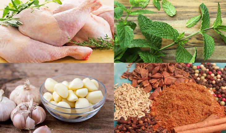 Ingredients for grilled chicken thighs with butter and garlic and five-spice