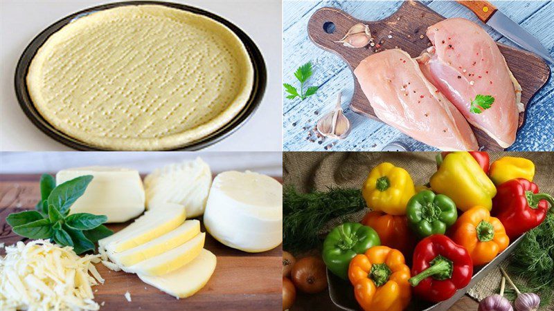 Ingredients for chicken cheese pizza