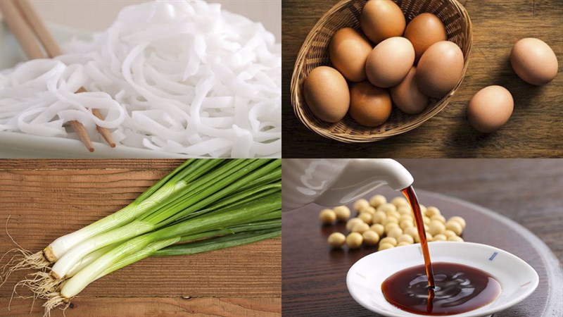 Ingredients for the dish fried pho with eggs, fried pho with shrimp