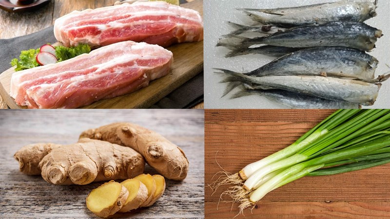 Ingredients for the dish of salted fish and pork