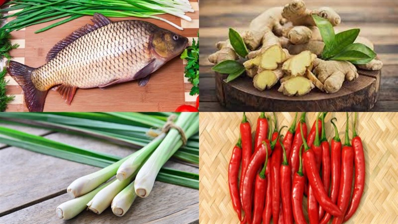 Ingredients for braised carp with ginger