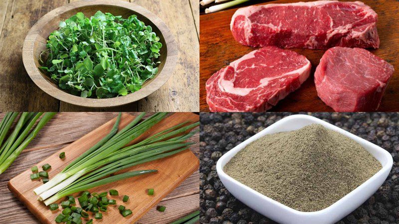 Ingredients for watercress soup with beef