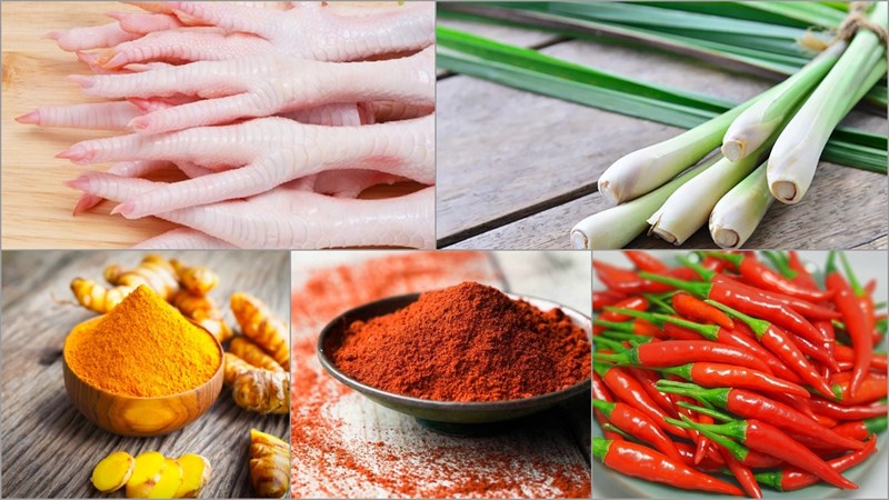 Ingredients for the dish 2 recipes for spicy braised chicken feet and lemongrass