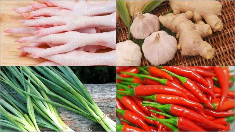 Ingredients for the dish 2 ways to make spicy stewed chicken feet and lemongrass chili