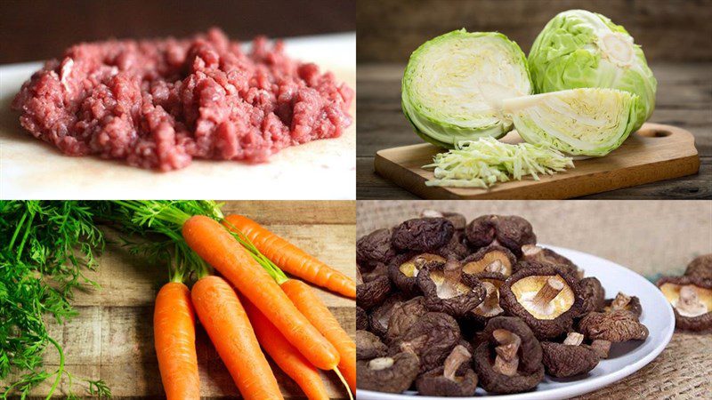 Ingredients for beef cheese and mushroom spring rolls
