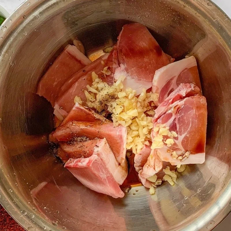 Step 1 Marinate the meat Salt and Chili Fried Pork